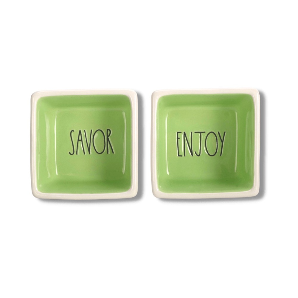 Rae Dunn Green and White Ceramic Serveware Set
